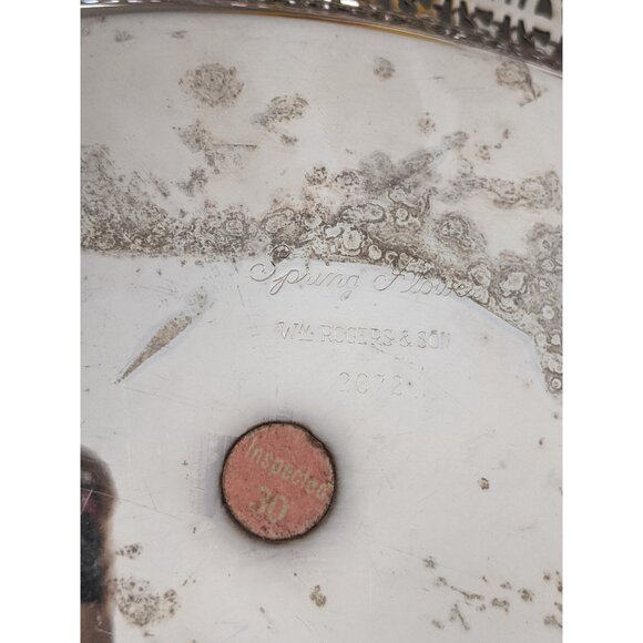 Vintage WM Rogers & Son Spring Flower #2072 Silverplated Round 15" Tray Platter - Picture 5 of 5